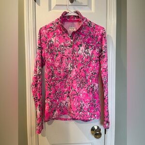 Lilly Pulitzer Luxletic Jacket Pink Black Palm XS b1